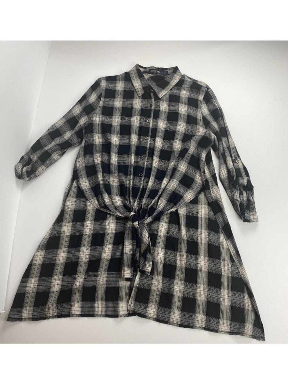 EVELYN Blue Women's Plaid Long Sleeve  Blouse Top Size Medium Lightweig Casual